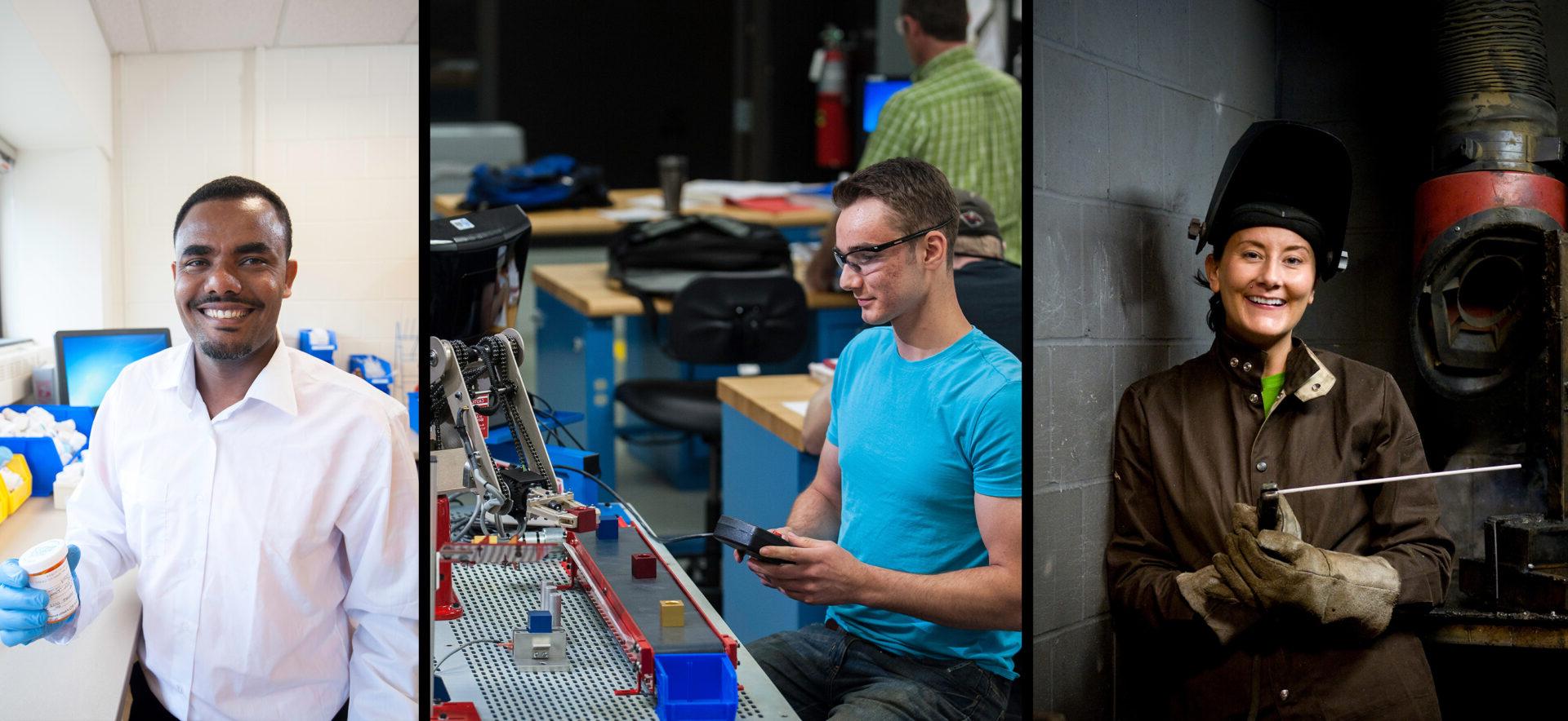 Three photos of Saint Paul College students.